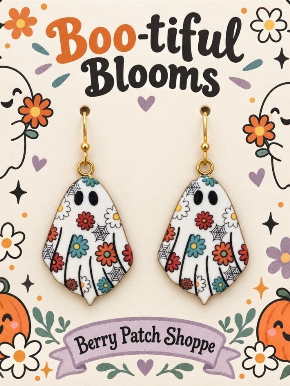 Cute Floral Flower Ghost Halloween Fall Earrings